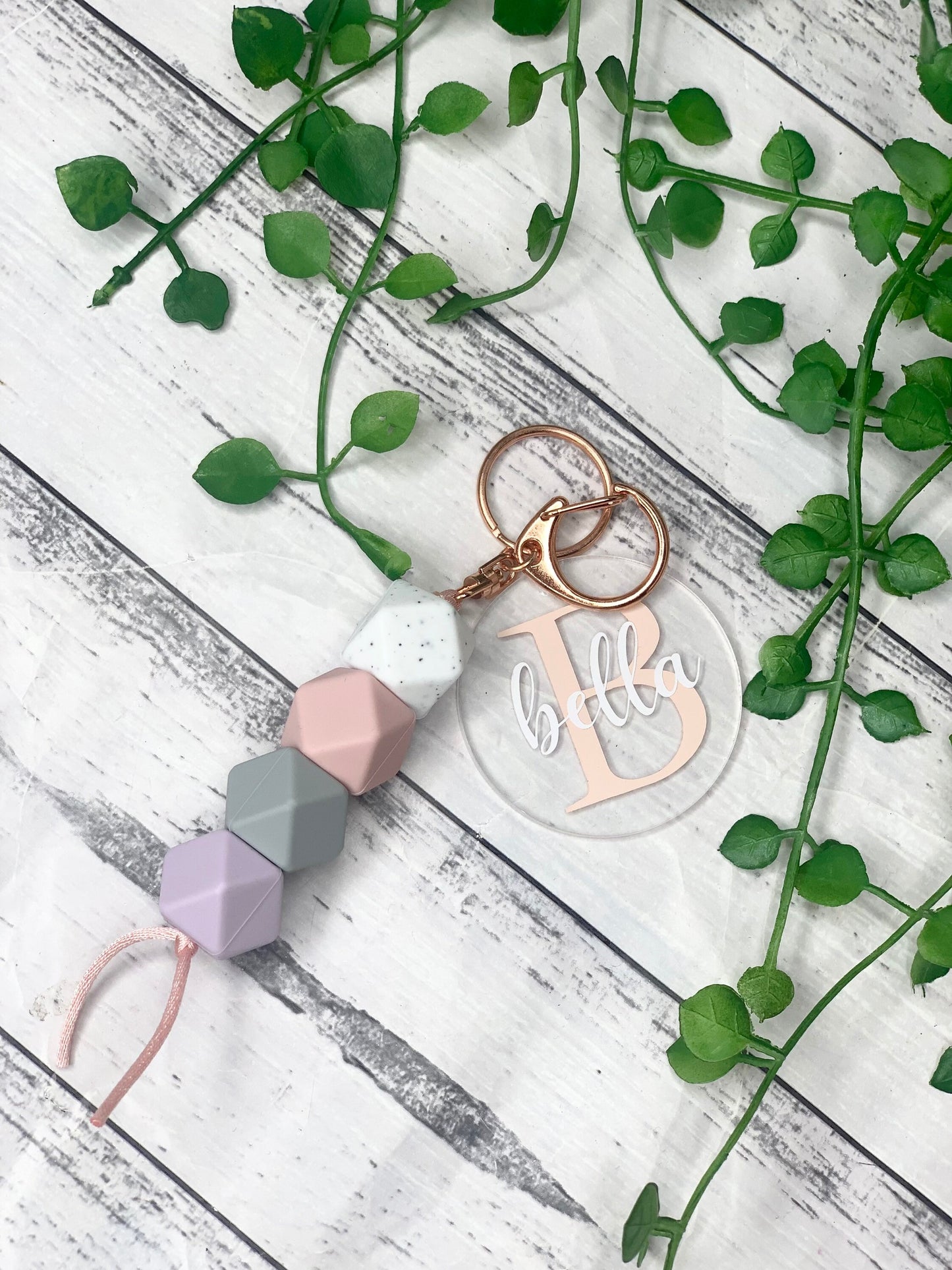 Personalised beaded keychain key ring Style 15