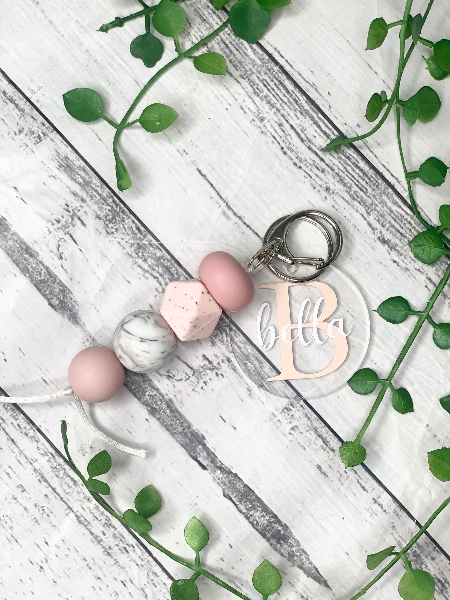 Personalised beaded keychain key ring Style 17