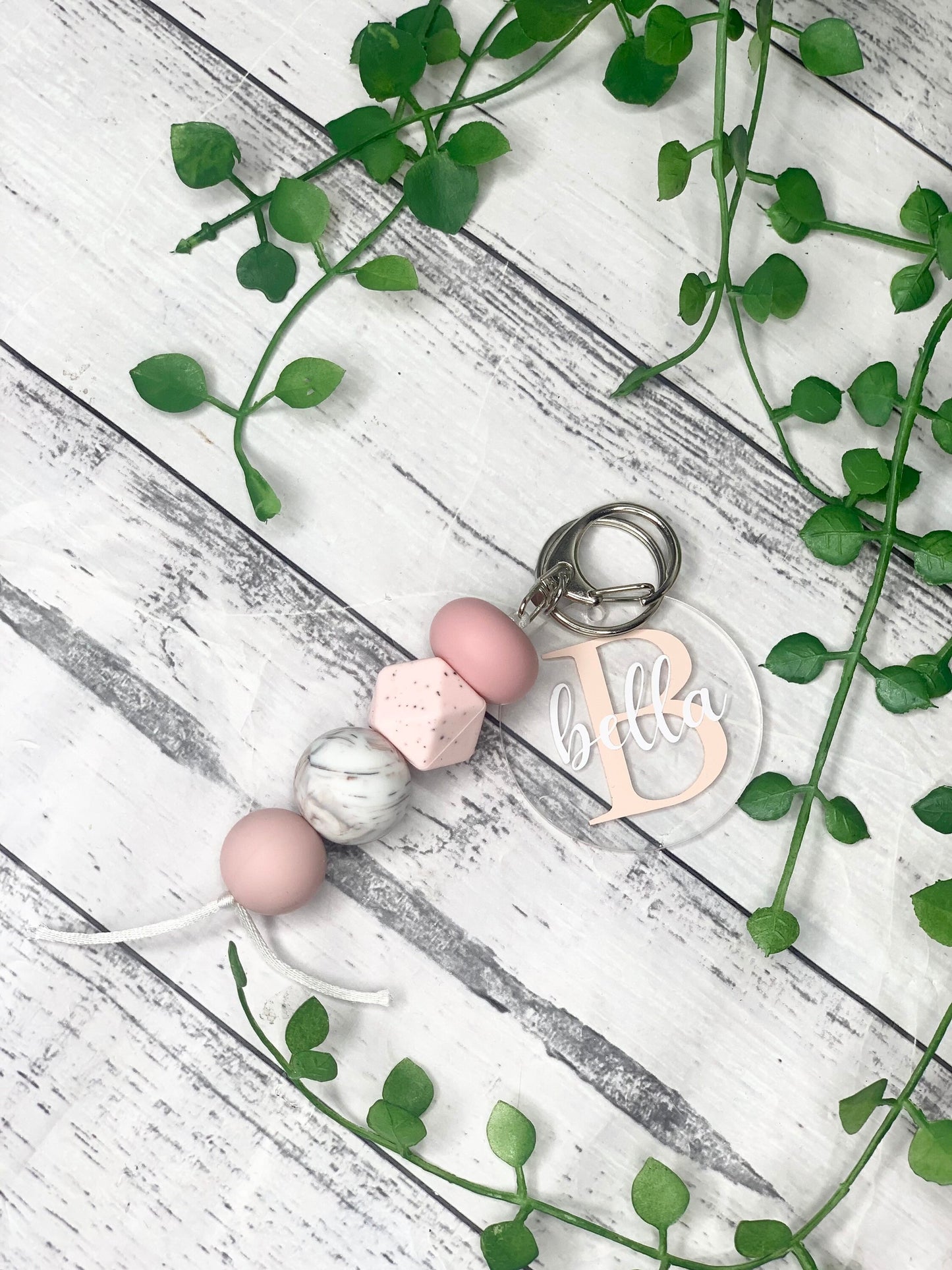 Personalised beaded keychain key ring Style 17