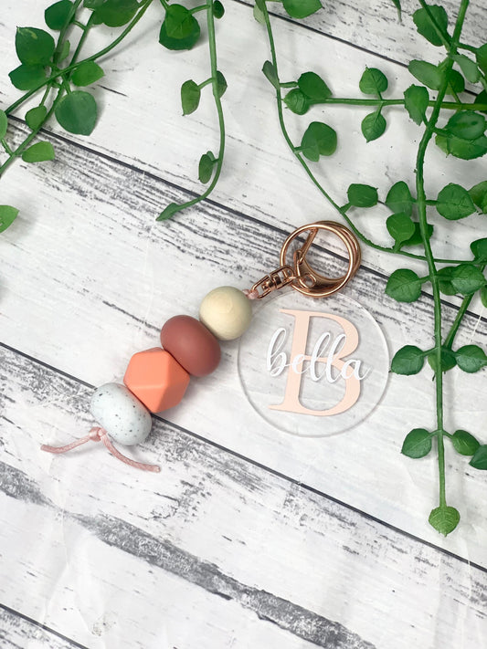 Personalised beaded keychain key ring Style 23