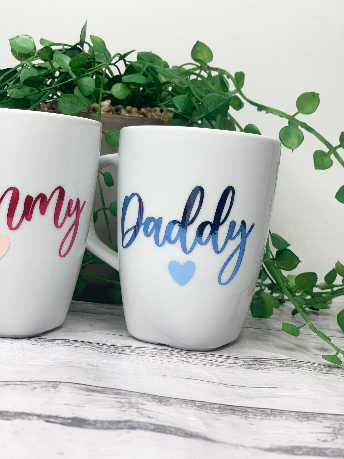 Mummy and Daddy 300ml  mugs coffee cups parents blue and pink writing