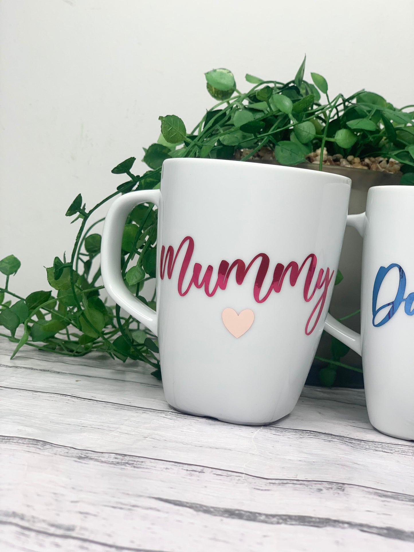 Mummy and Daddy 300ml  mugs coffee cups parents blue and pink writing
