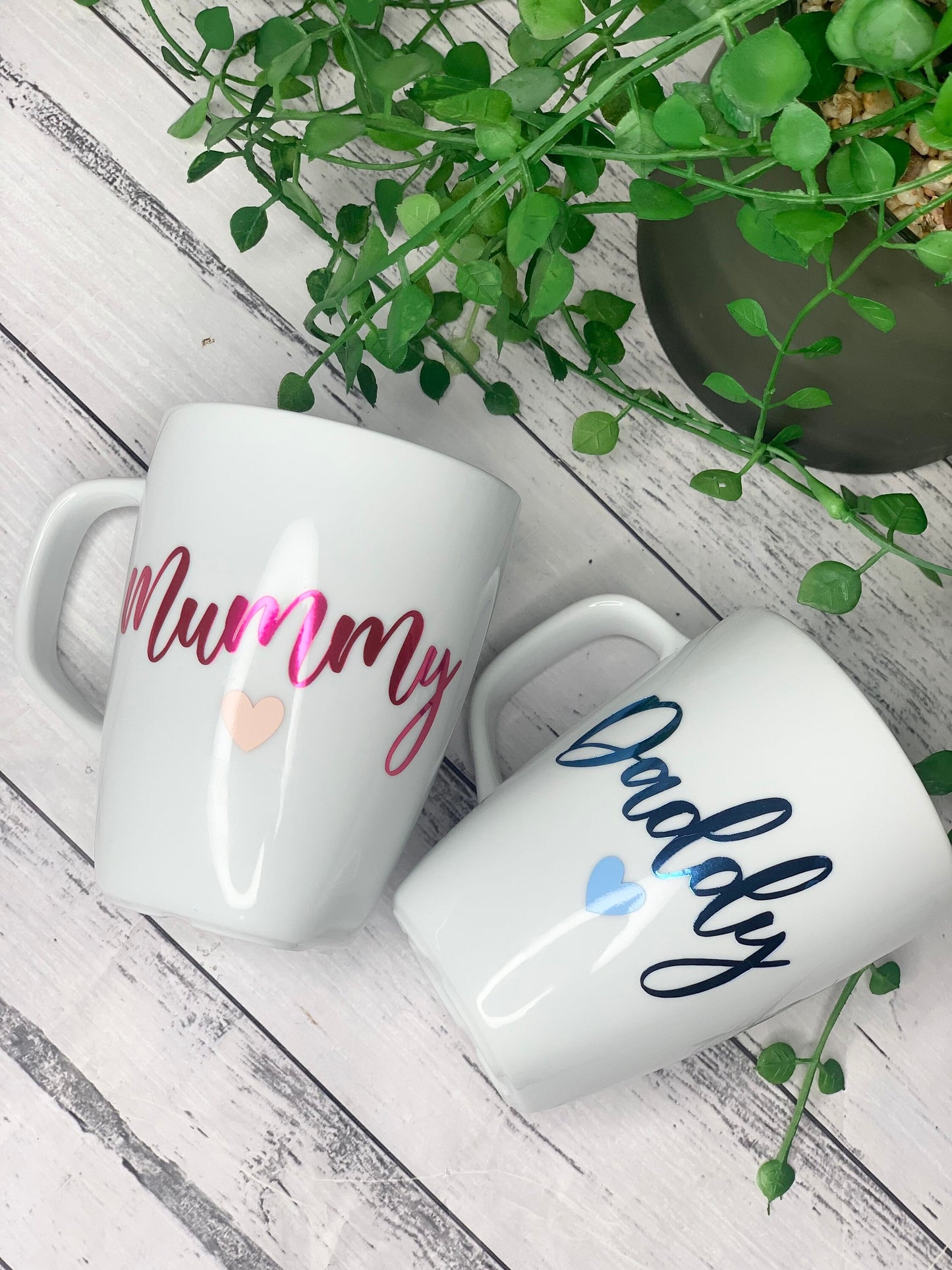 Mummy and Daddy 300ml  mugs coffee cups parents blue and pink writing