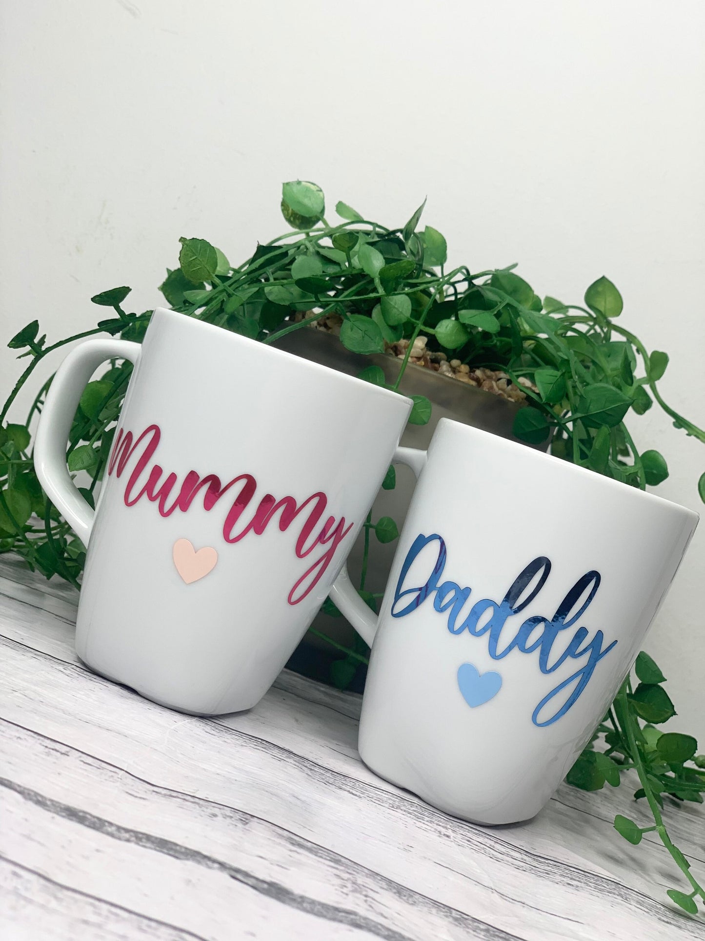 Mummy and Daddy 300ml  mugs coffee cups parents blue and pink writing