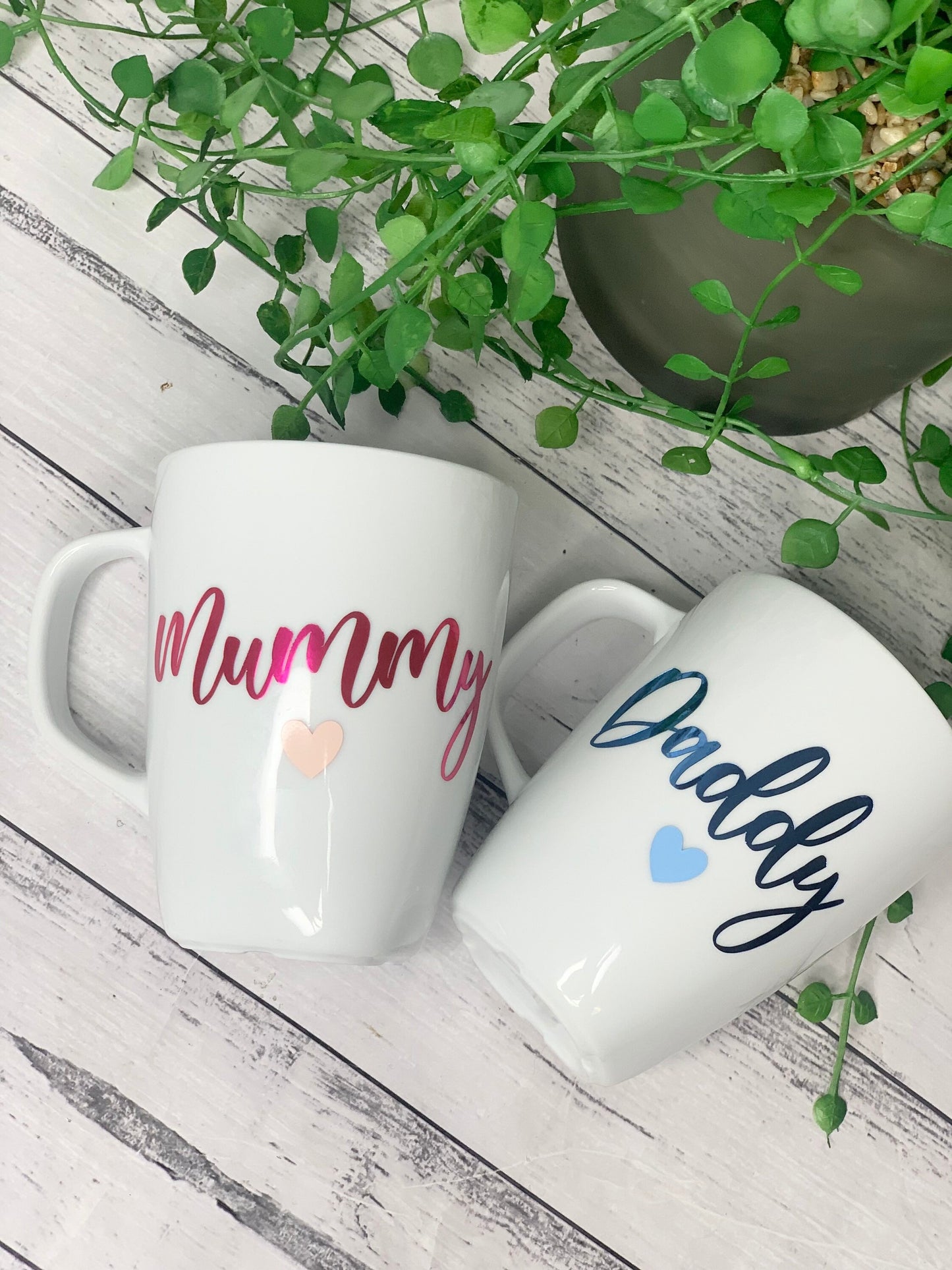Mummy and Daddy 300ml  mugs coffee cups parents blue and pink writing
