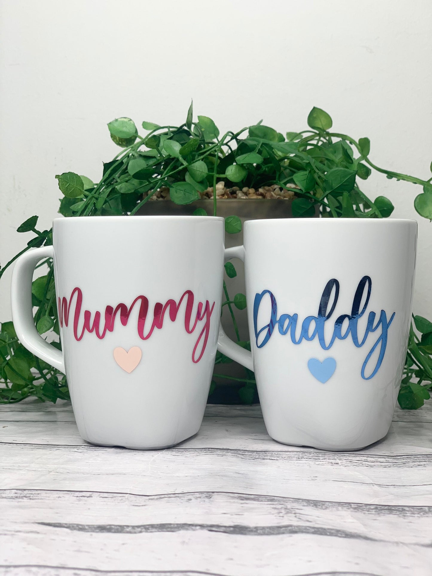 Mummy and Daddy 300ml  mugs coffee cups parents blue and pink writing