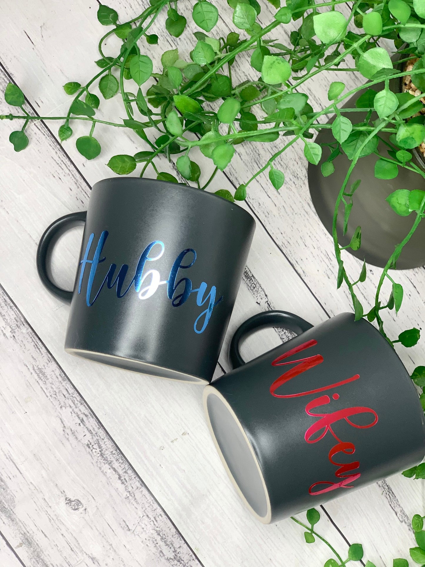Hubby and wifey mug metallic Blue and Pink set