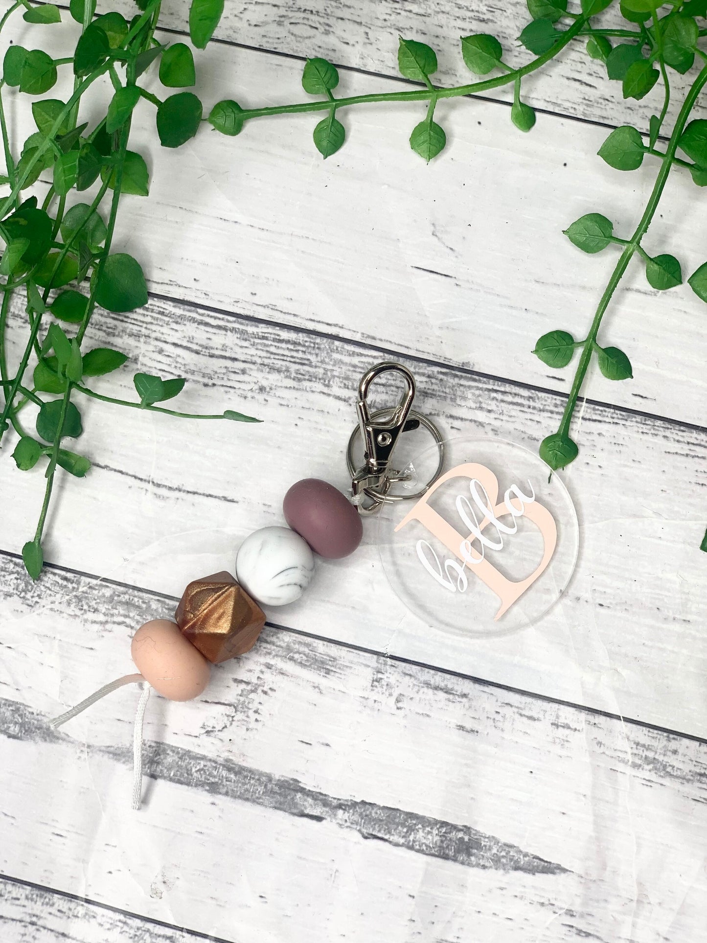 Personalised beaded keychain key ring Style 3