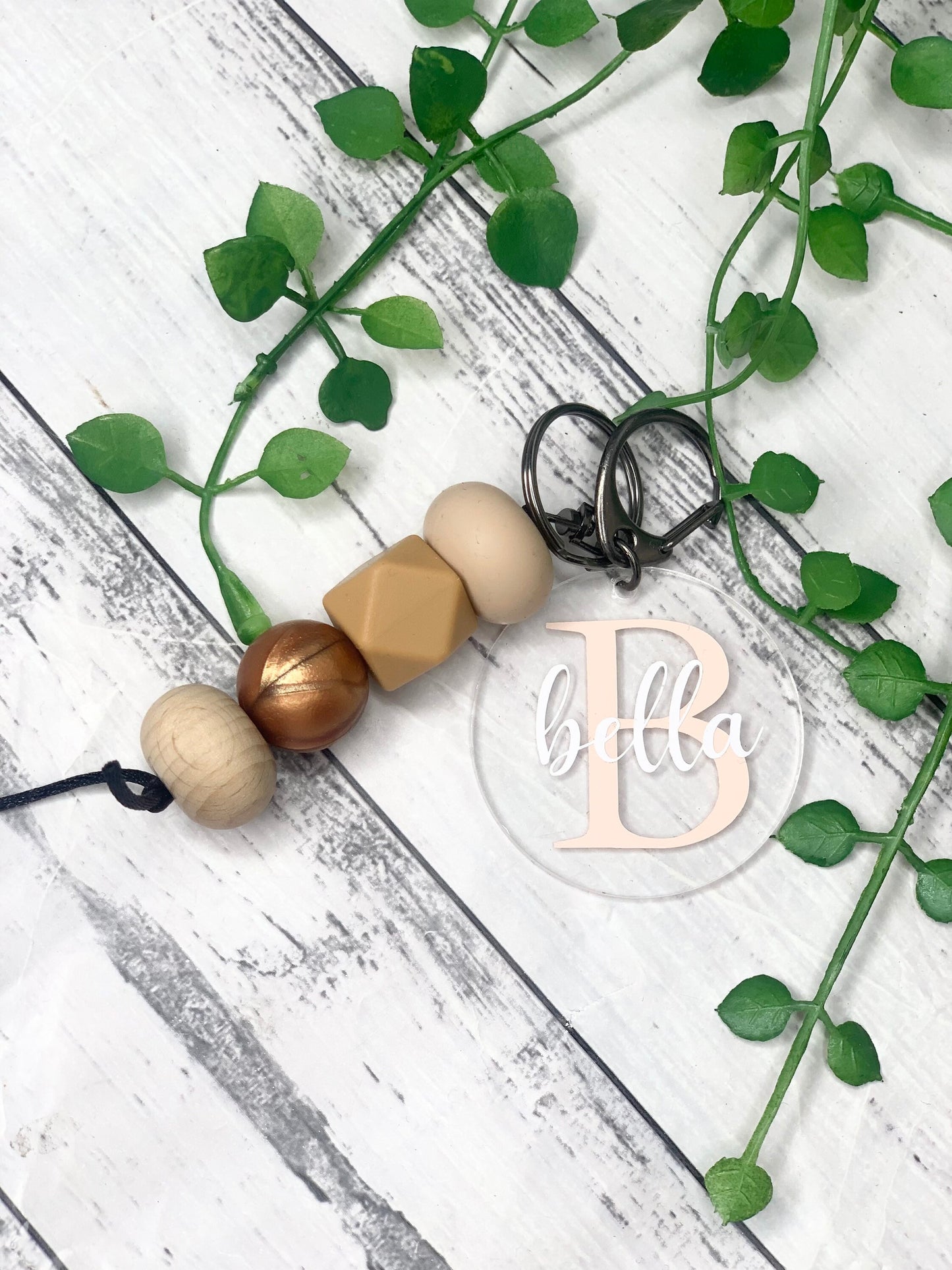 Personalised beaded keychain key ring Style 5