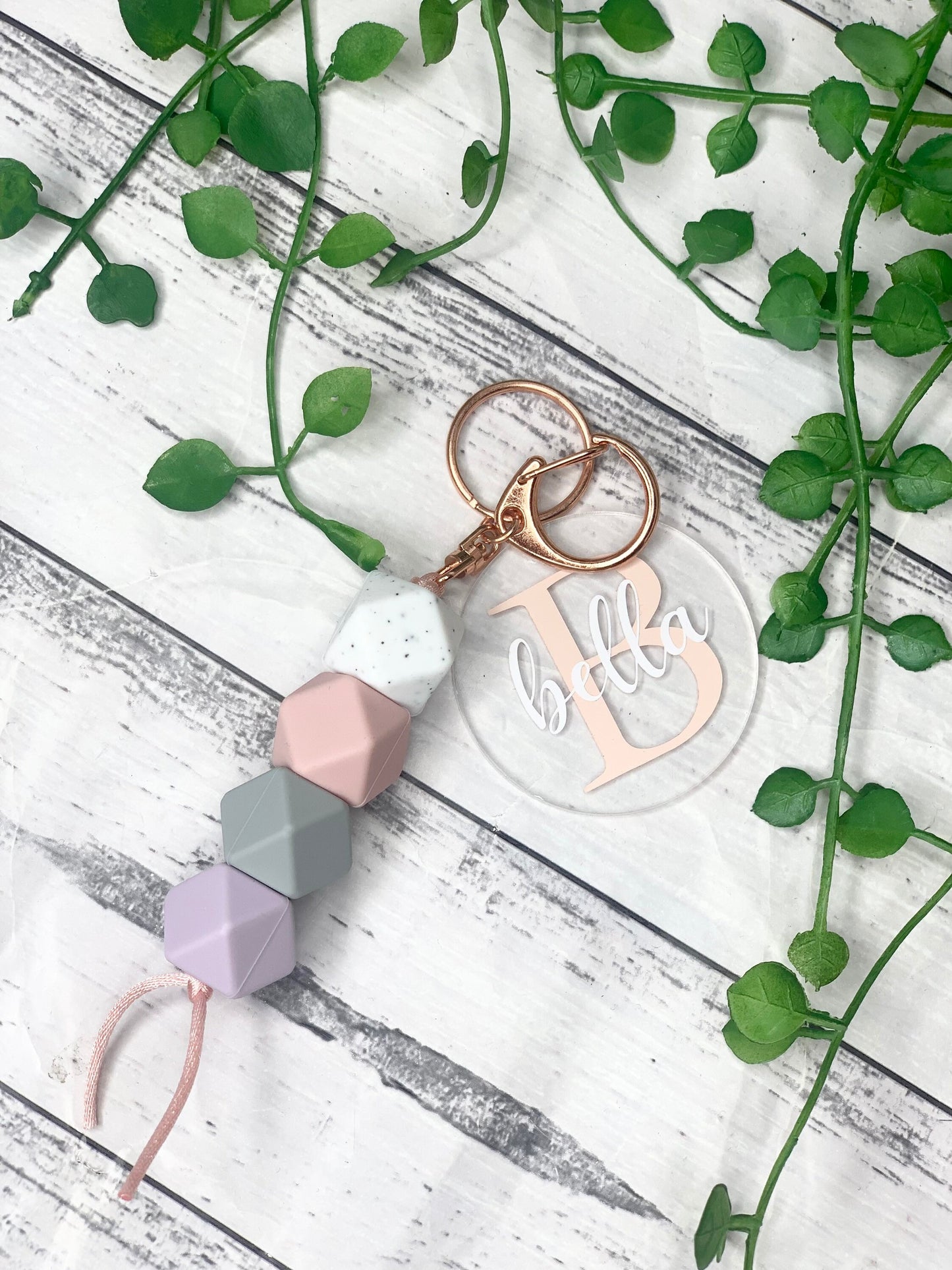 Personalised beaded keychain key ring Style 15