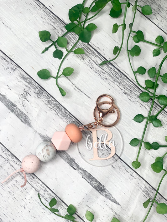 Personalised beaded keychain key ring Style 22