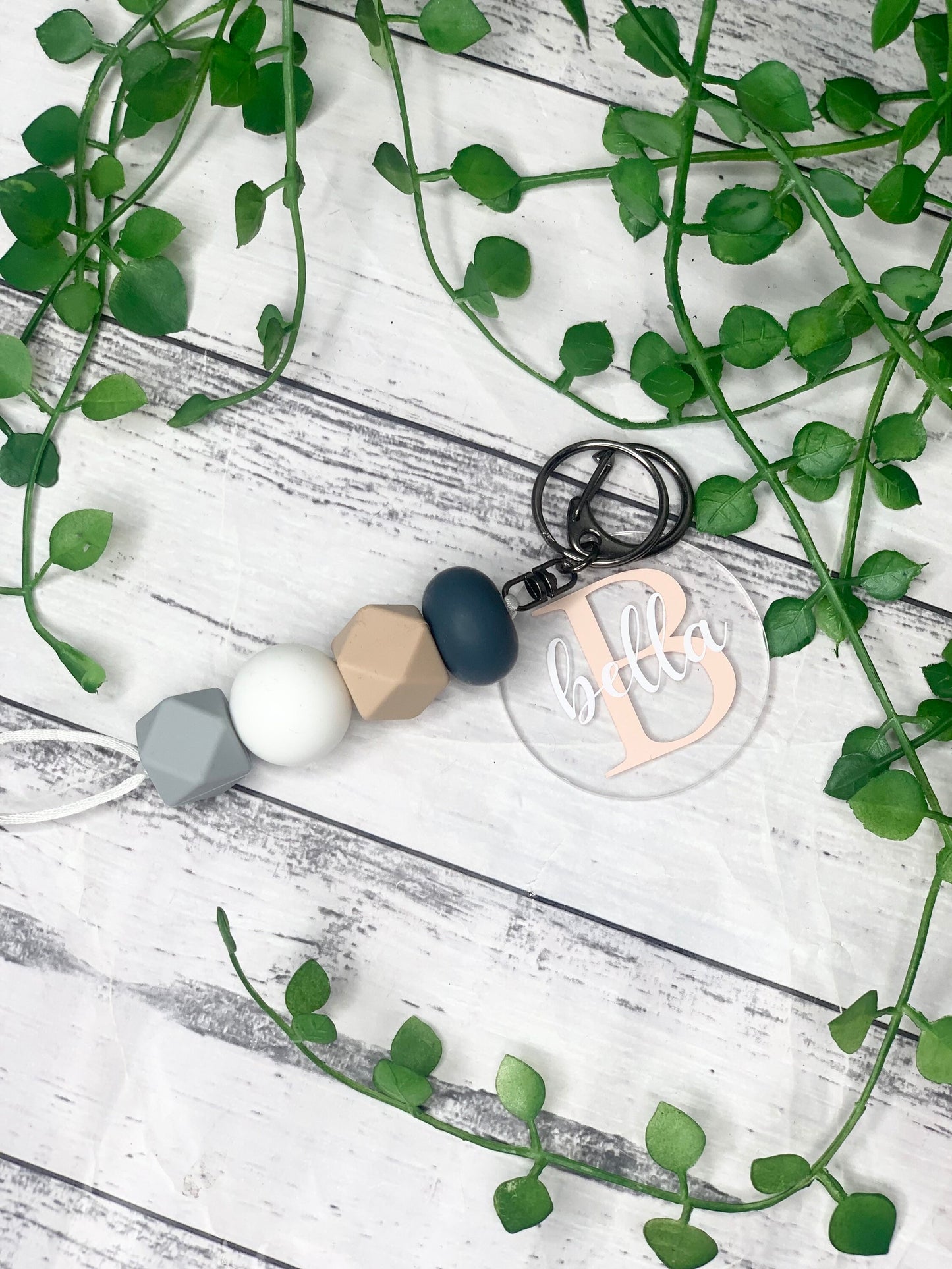 Personalised beaded keychain key ring Style 24