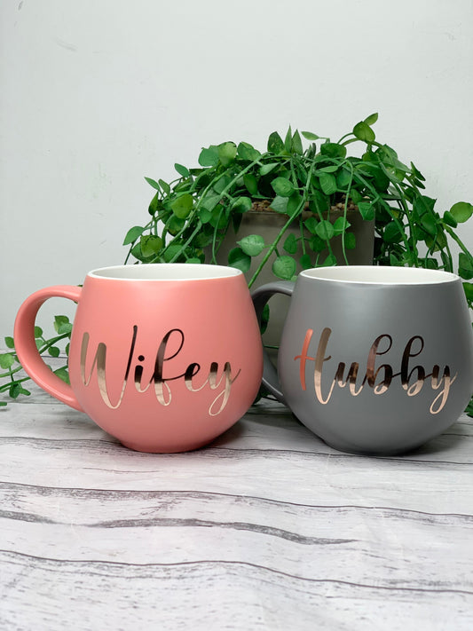 Hubby and wifey Coral and Charcoal Hug mug set 450ml