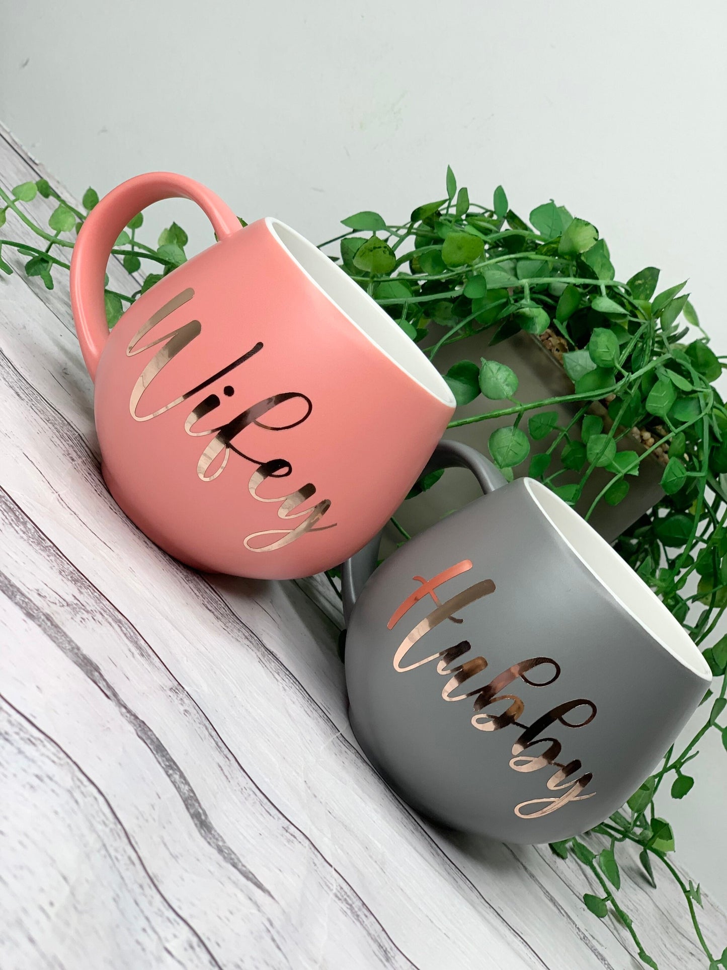 Hubby and wifey Coral and Charcoal Hug mug set 450ml