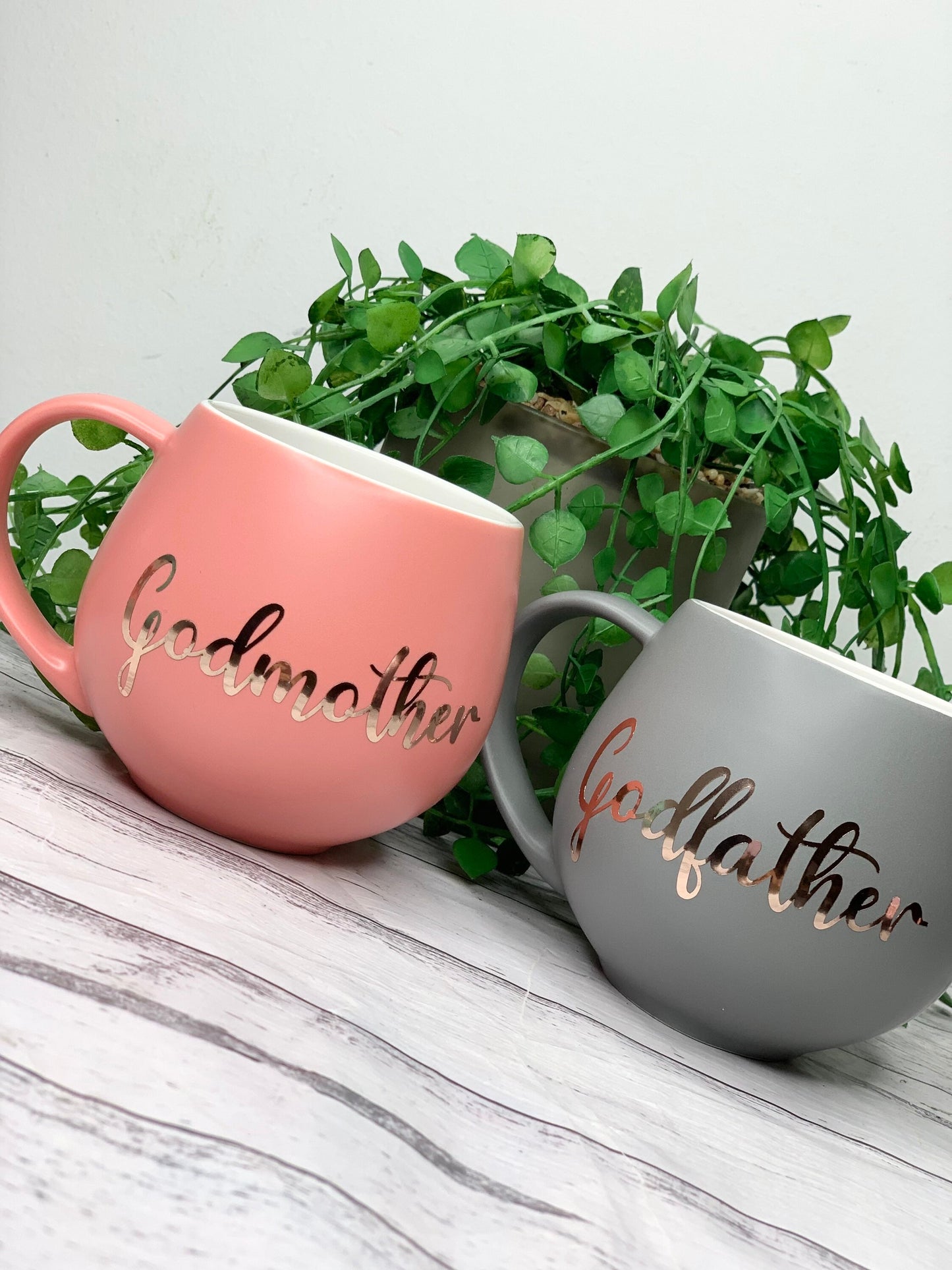 Godmother and Godfather Coral and Charcoal Hug mug set 450ml