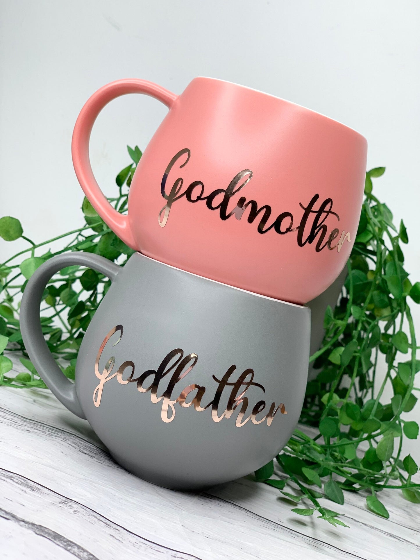 Godmother and Godfather Coral and Charcoal Hug mug set 450ml