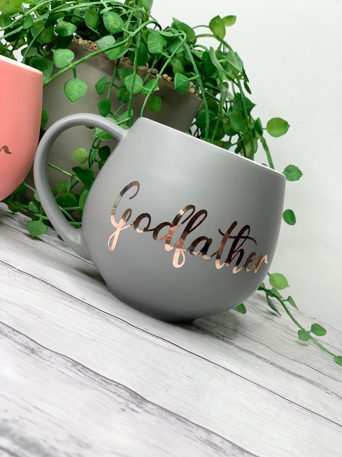 Godmother and Godfather Coral and Charcoal Hug mug set 450ml