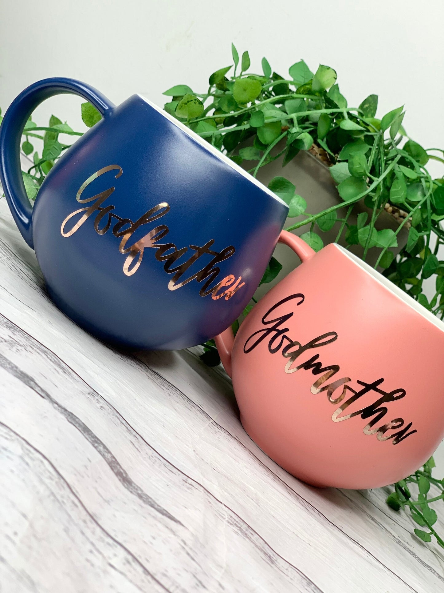 Godmother and Godfather Coral and Navy Hug mug set 450ml