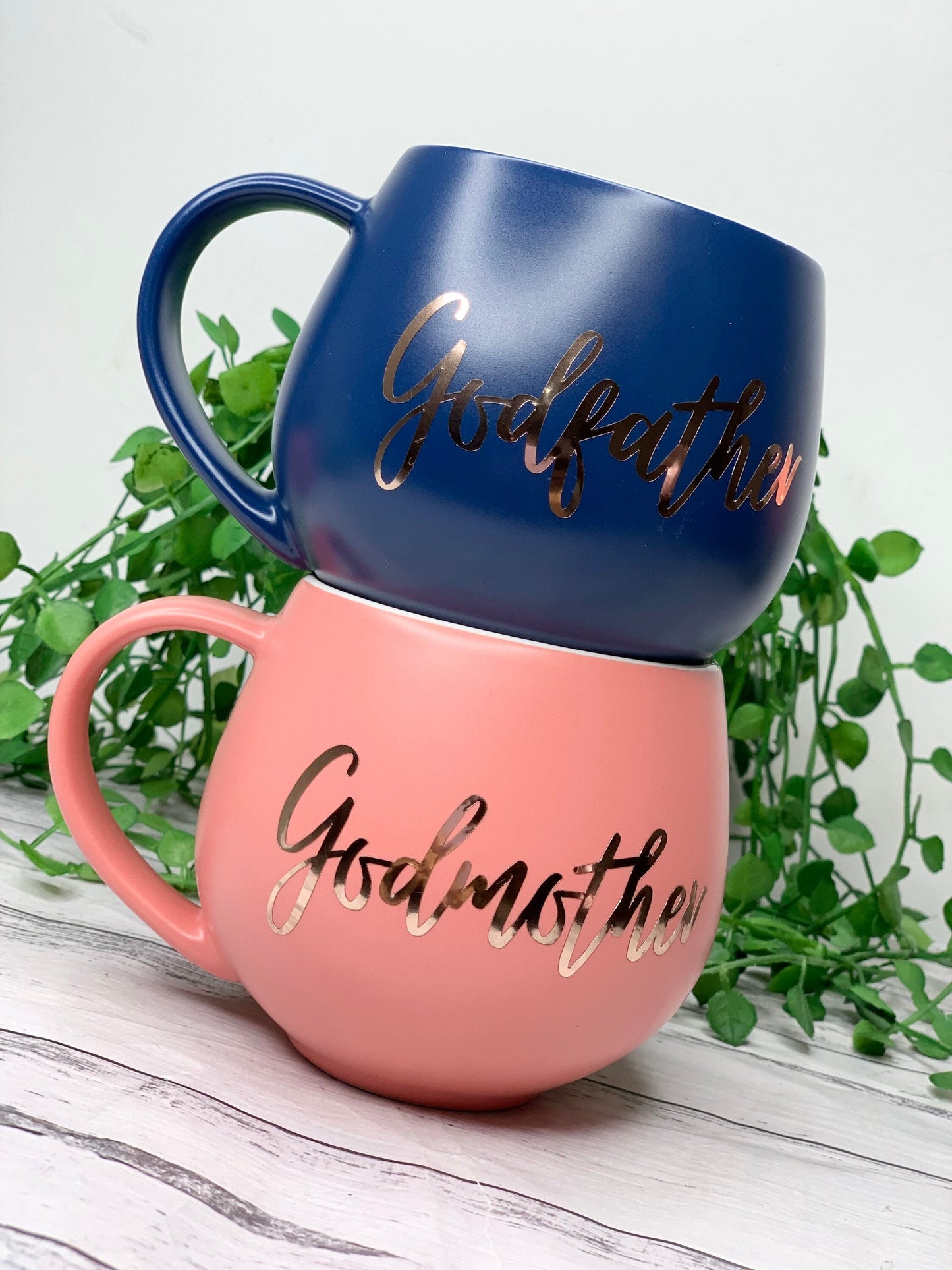 Godmother and Godfather Coral and Navy Hug mug set 450ml