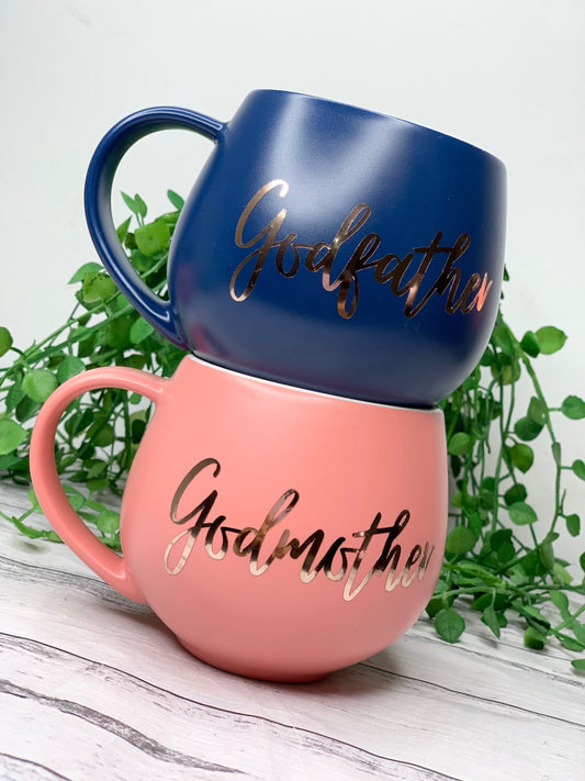 Godmother and Godfather Coral and Navy Hug mug set 450ml