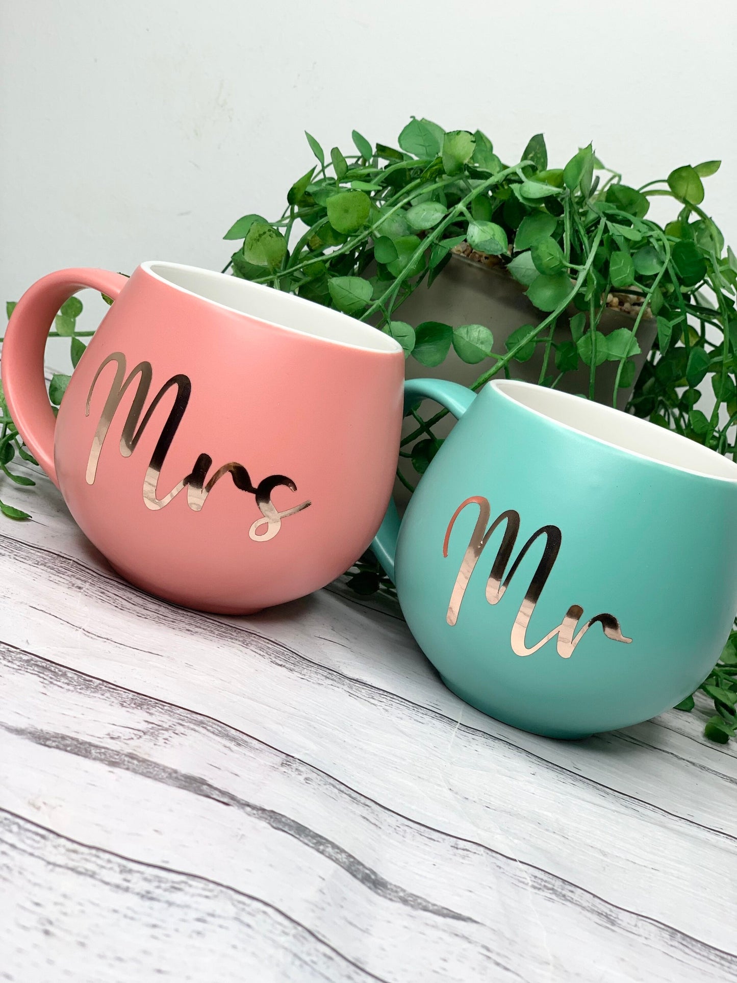 Mr and Mrs  Coral and Aqua couple Hug mug set 450ml
