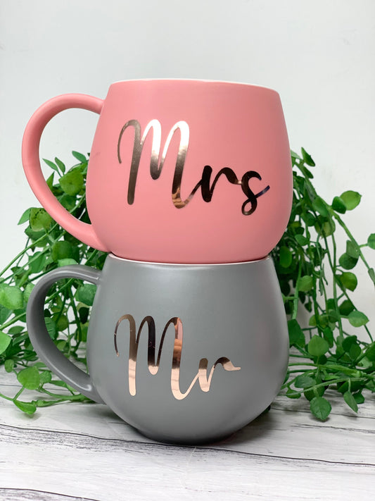 Mr and Mrs Coral and Charcoal couple Hug mug set 450ml