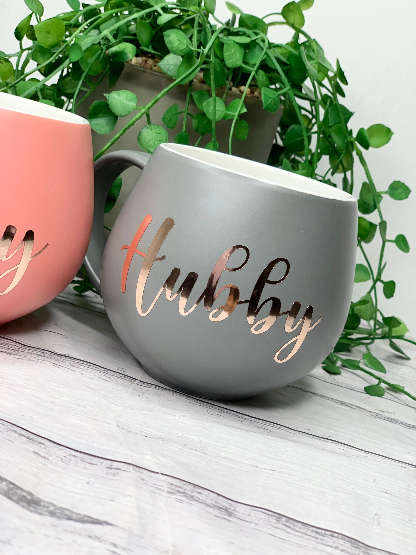 Hubby and wifey Coral and Charcoal Hug mug set 450ml