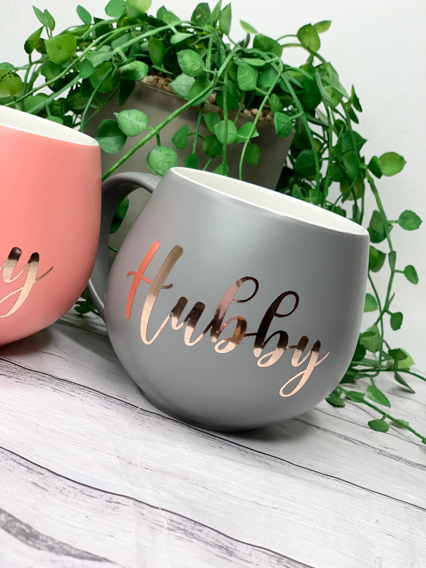 Hubby and wifey Coral and Charcoal Hug mug set 450ml