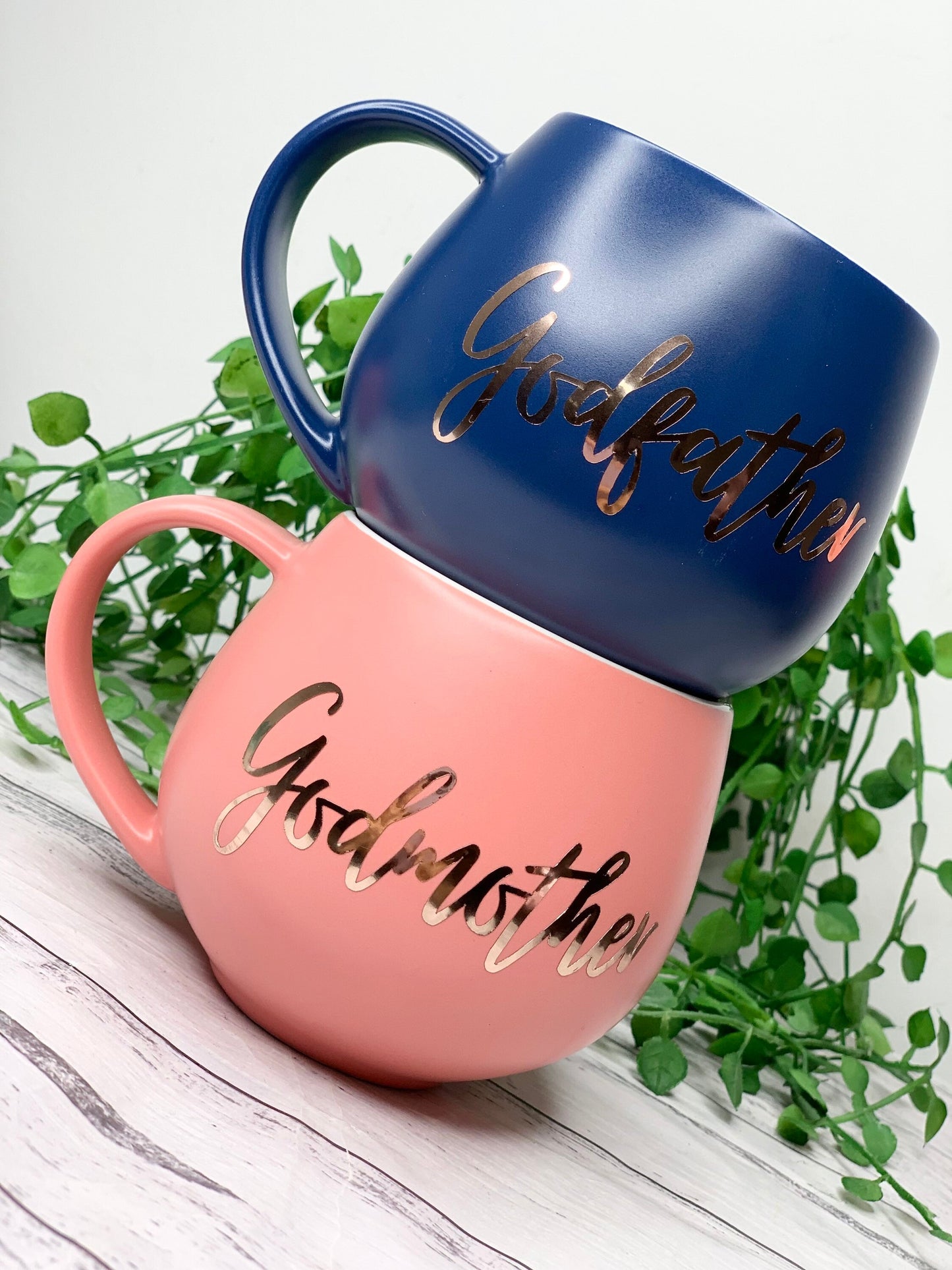 Godmother and Godfather Coral and Navy Hug mug set 450ml
