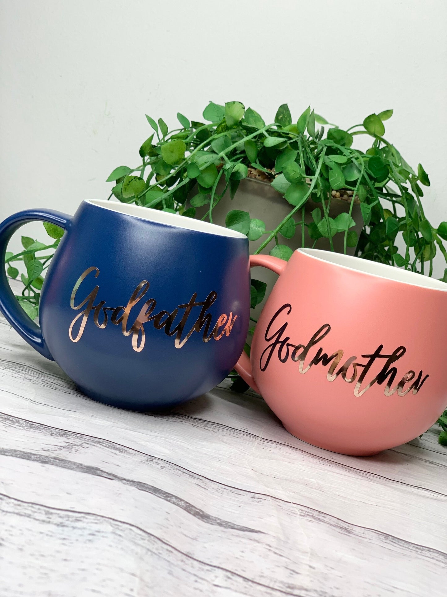 Godmother and Godfather Coral and Navy Hug mug set 450ml