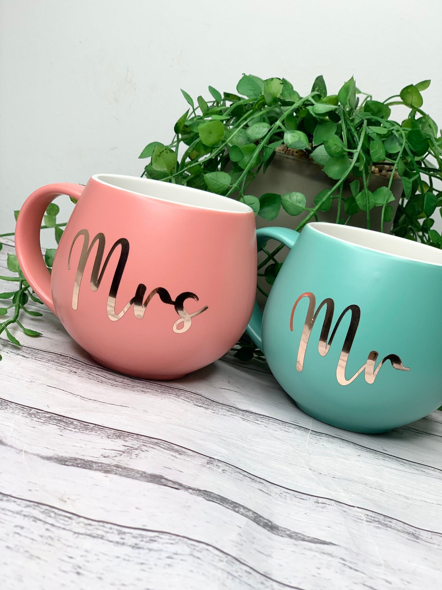Mr and Mrs  Coral and Aqua couple Hug mug set 450ml