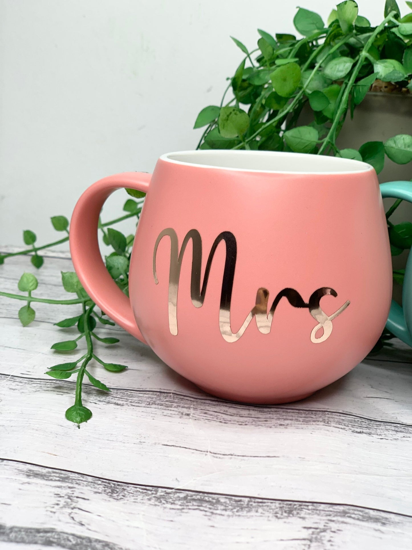 Mr and Mrs  Coral and Aqua couple Hug mug set 450ml