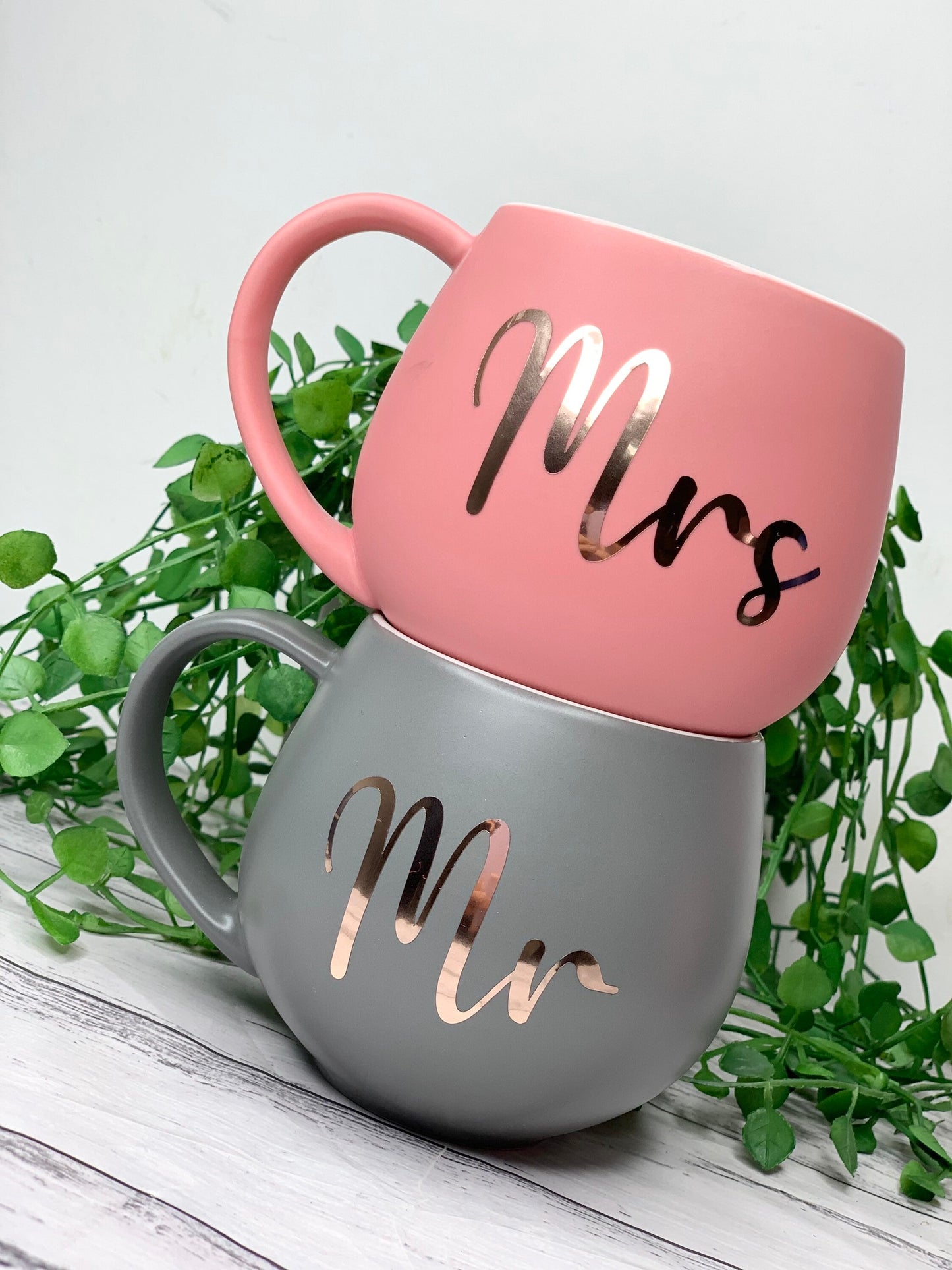 Mr and Mrs Coral and Charcoal couple Hug mug set 450ml