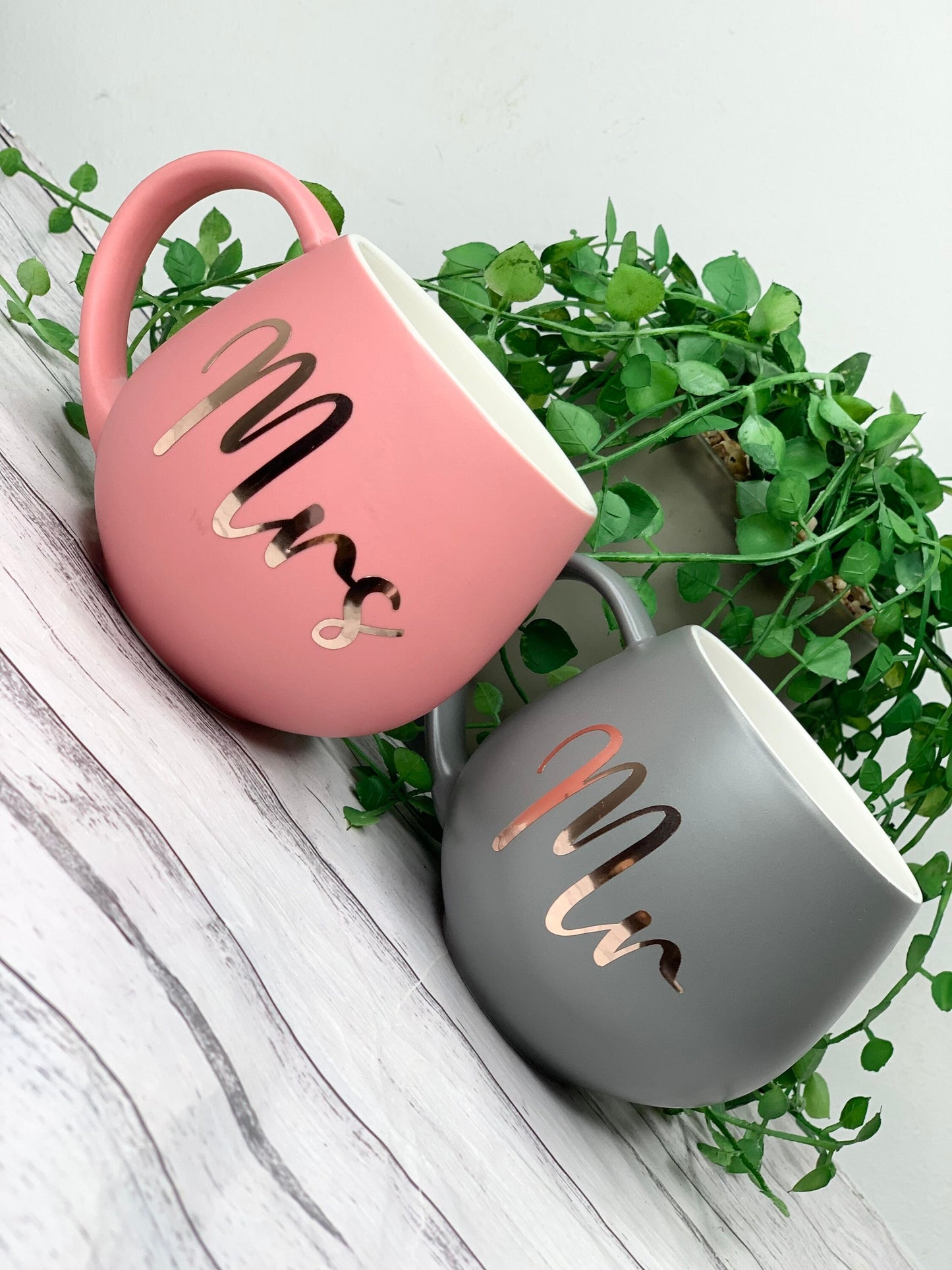 Mr and Mrs Coral and Charcoal couple Hug mug set 450ml