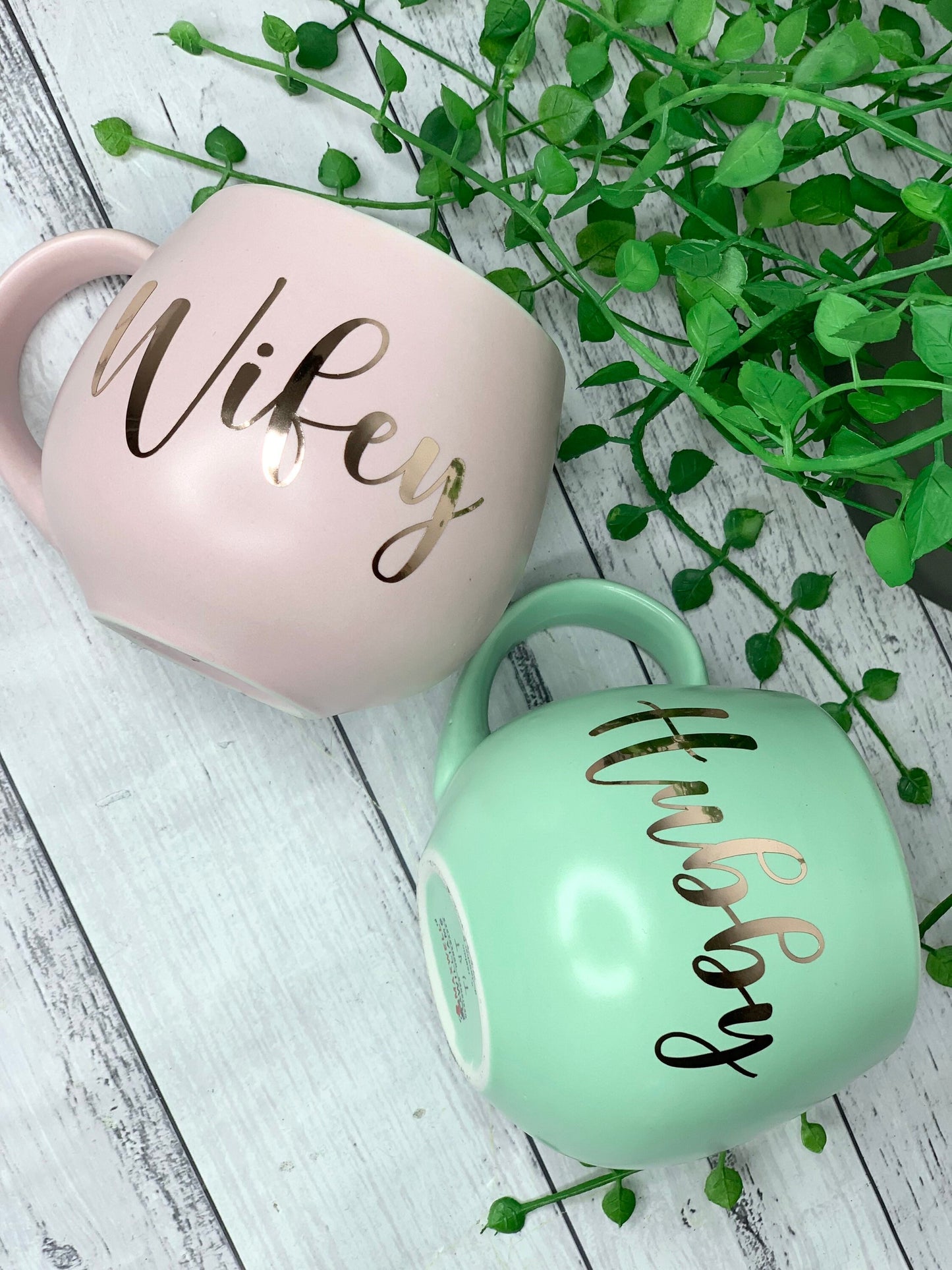 Hubby and wifey Pink and Lime hug mug set  450ml