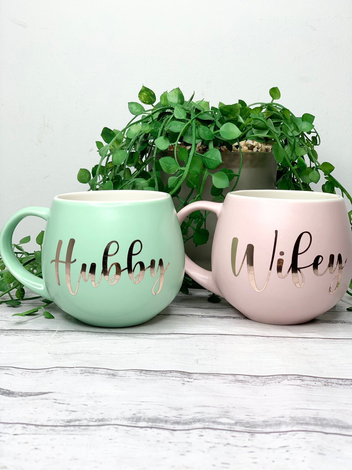 Hubby and wifey Pink and Lime hug mug set  450ml
