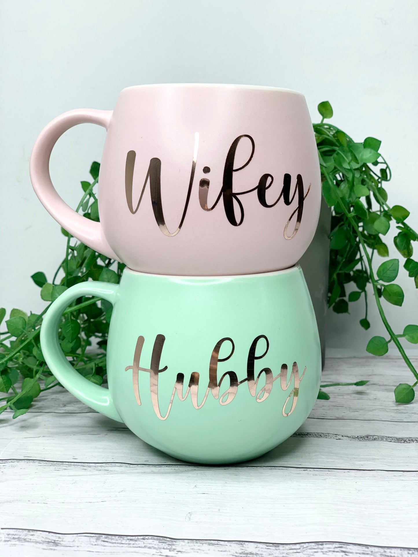 Hubby and wifey Pink and Lime hug mug set  450ml