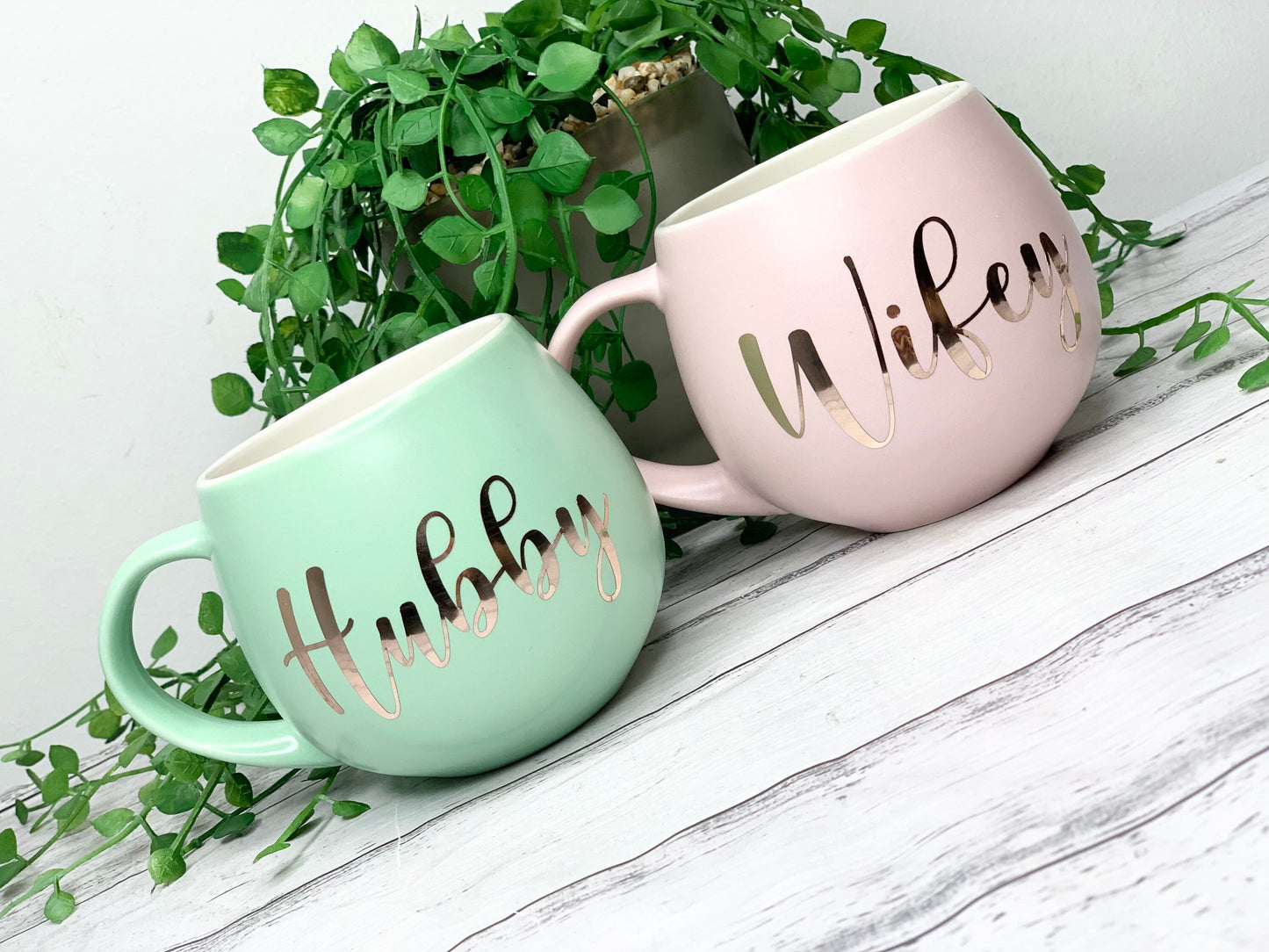 Hubby and wifey Pink and Lime hug mug set  450ml