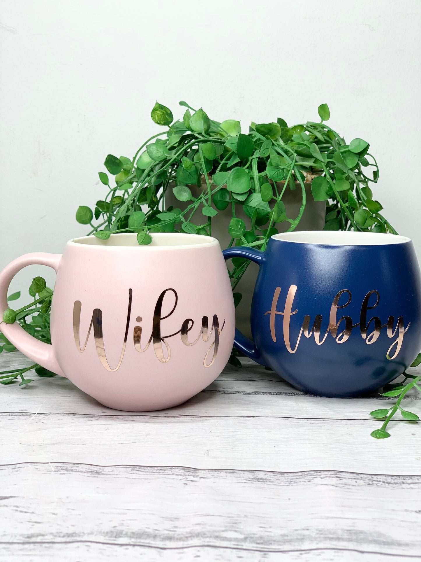 Hubby and wifey Pink and Navy hug mug set  450ml