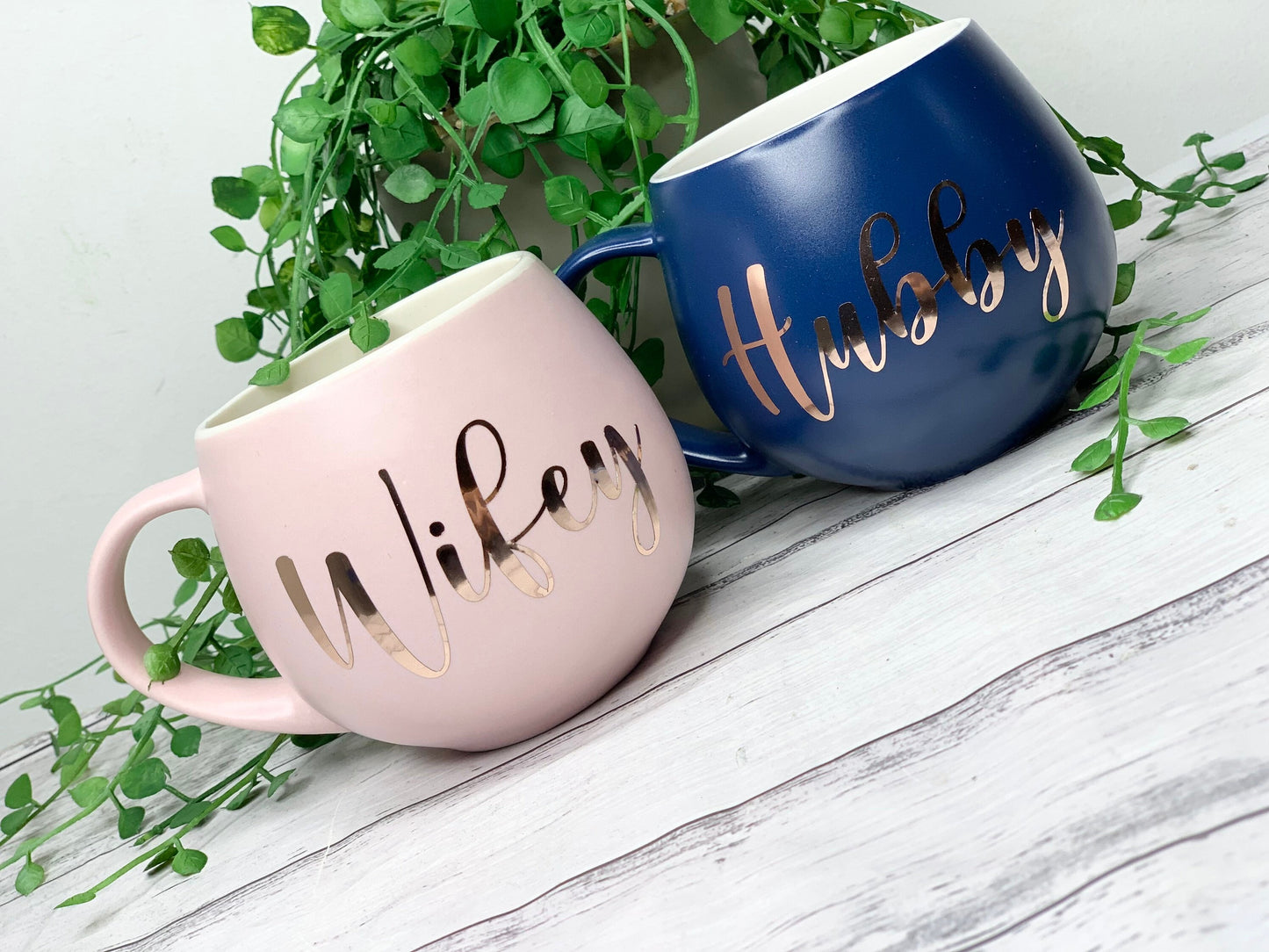 Hubby and wifey Pink and Navy hug mug set  450ml