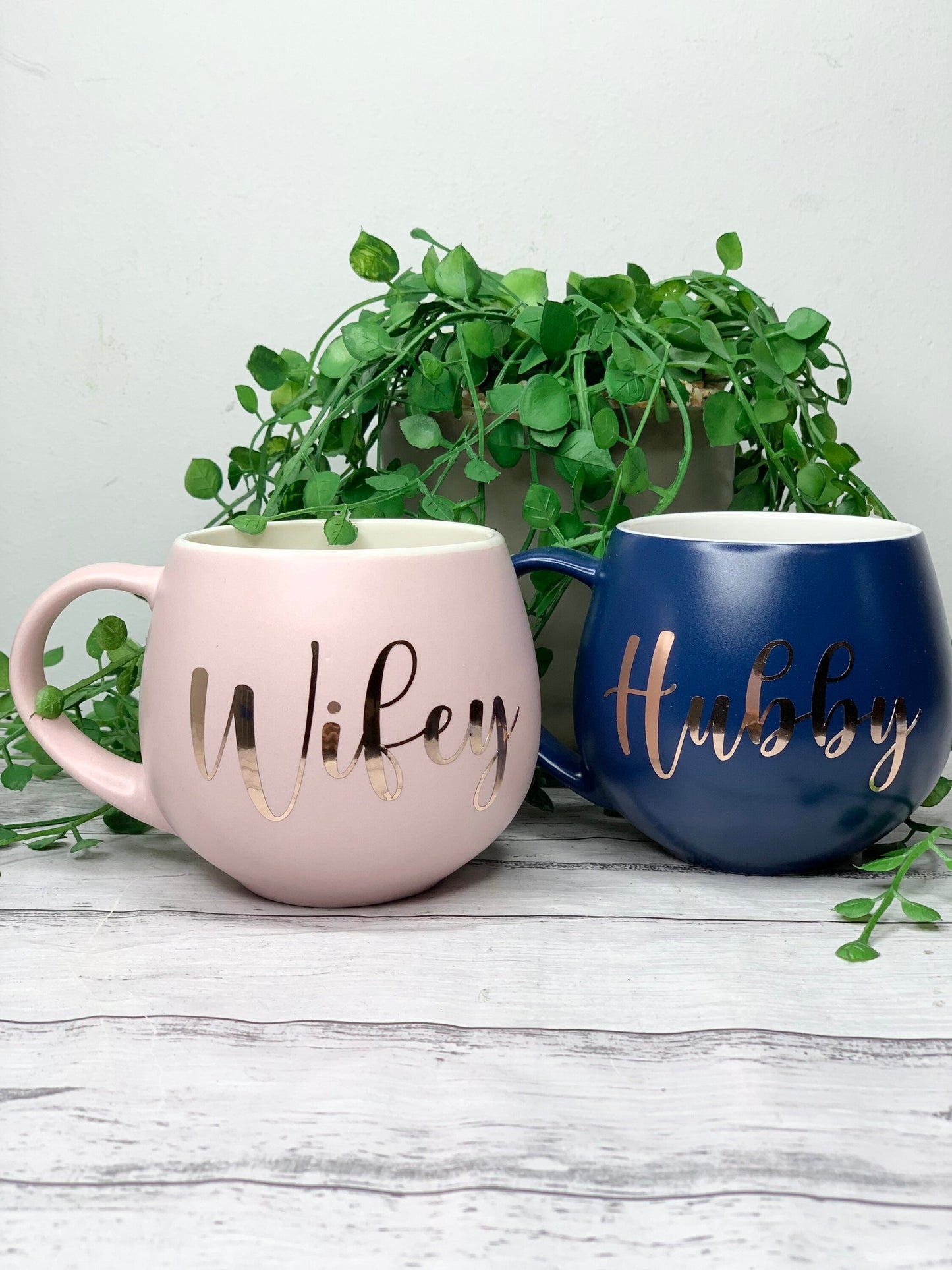 Hubby and wifey Pink and Navy hug mug set  450ml