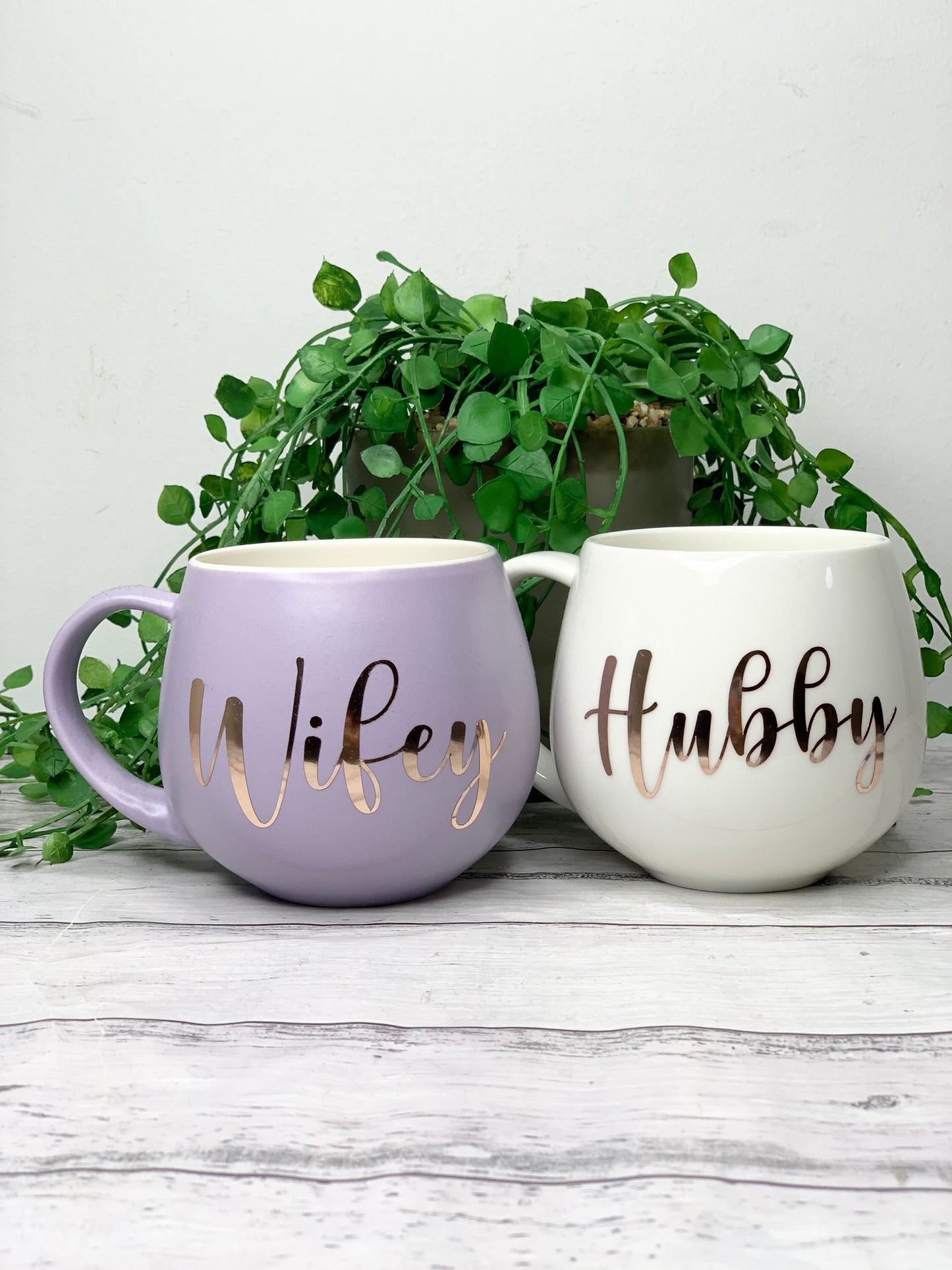 Hubby and wifey Purple and White hug mug set  450ml couple set