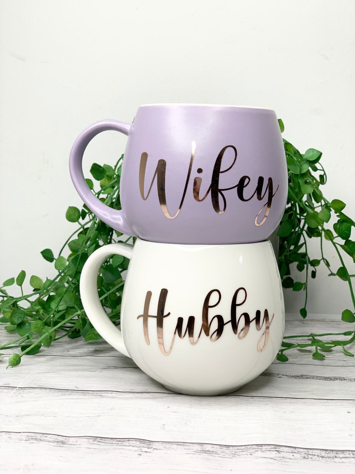 Hubby and wifey Purple and White hug mug set  450ml couple set
