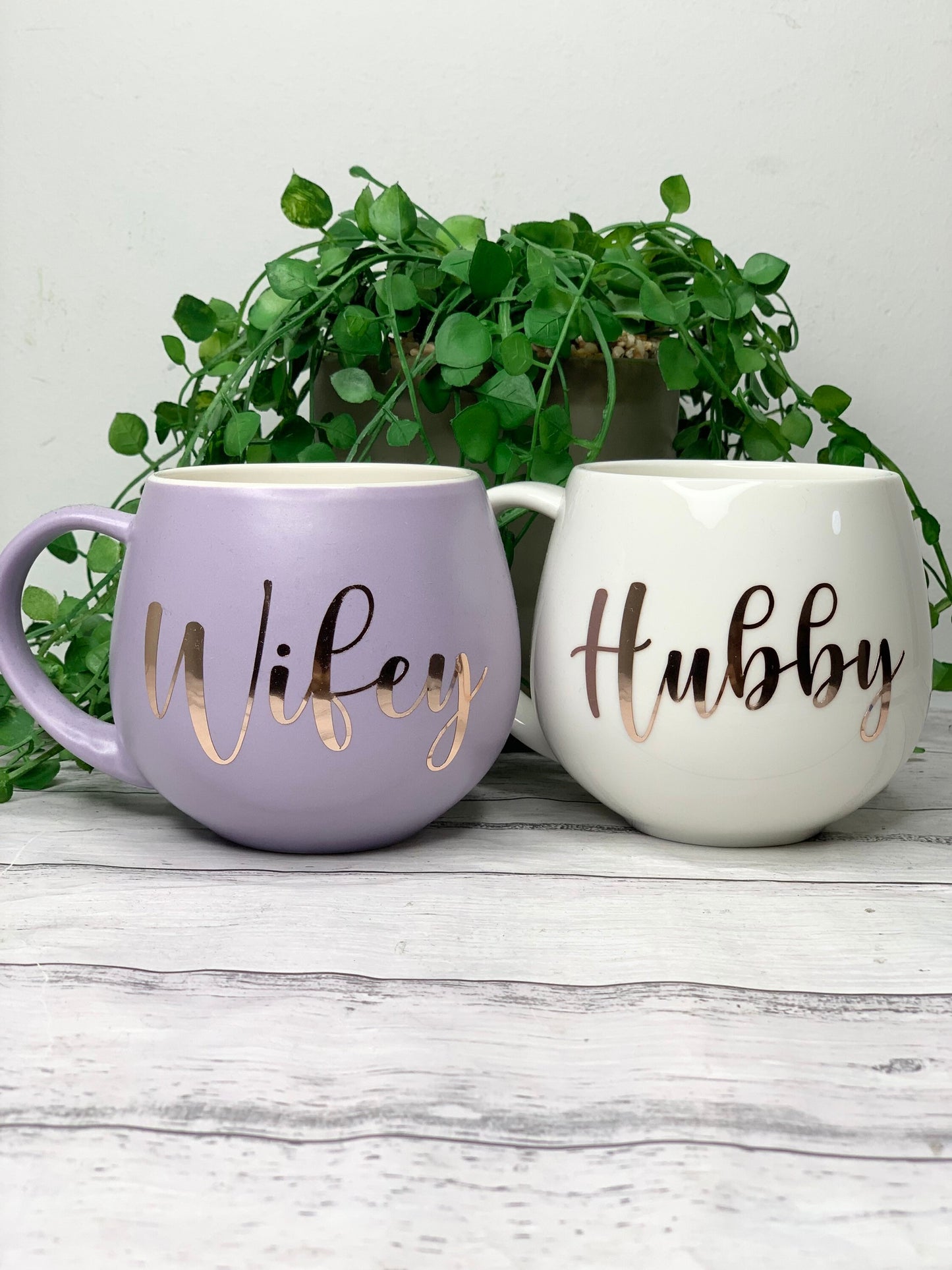 Hubby and wifey Purple and White hug mug set  450ml couple set
