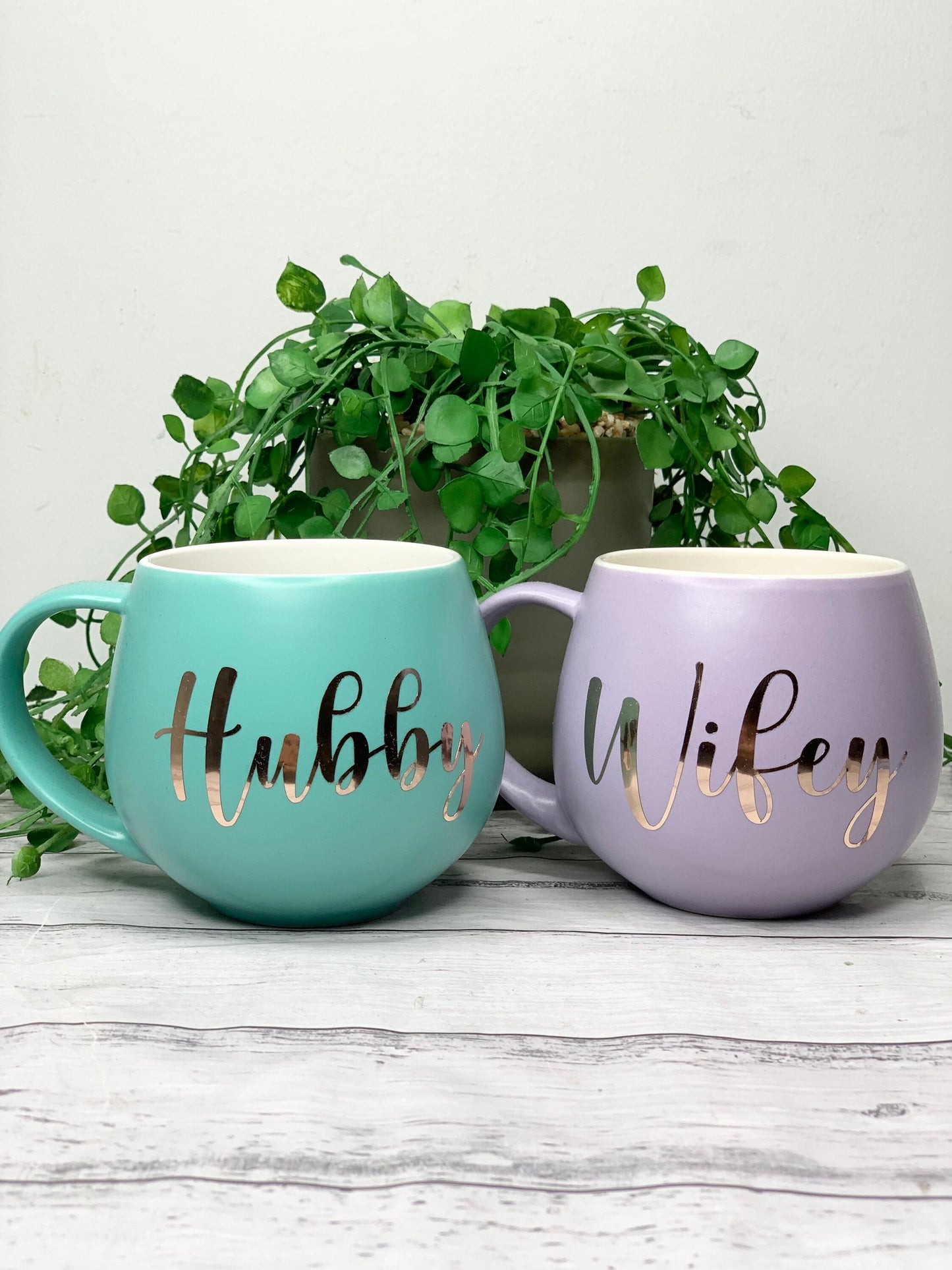 Hubby and wifey Purple and Aqua hug mug set  450ml couple set