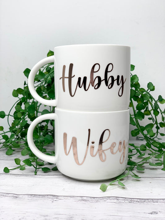 Hubby and wifey  440ml mugs coffee cups set couple gift set rose gold