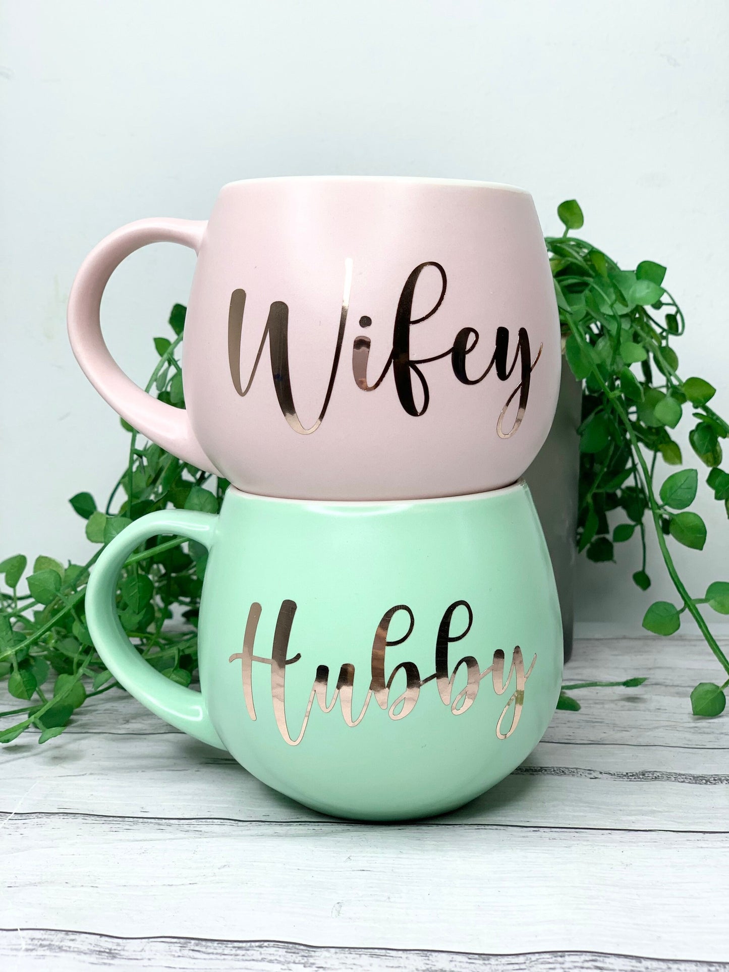 Hubby and wifey Pink and Lime hug mug set  450ml