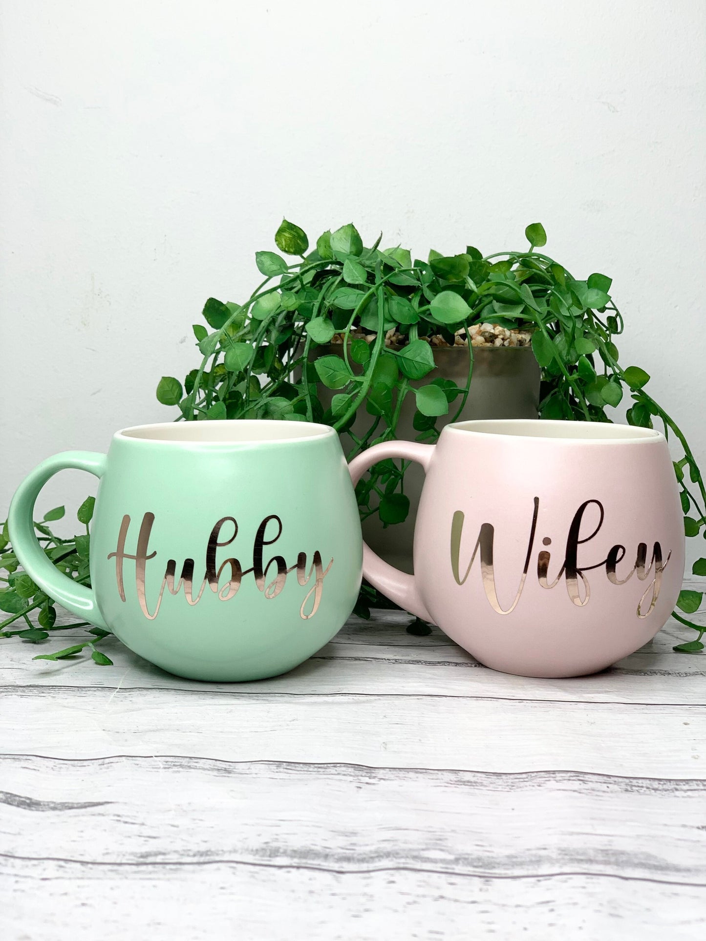 Hubby and wifey Pink and Lime hug mug set  450ml