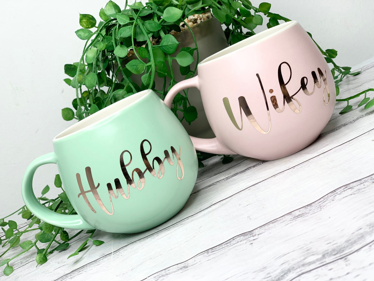 Hubby and wifey Pink and Lime hug mug set  450ml