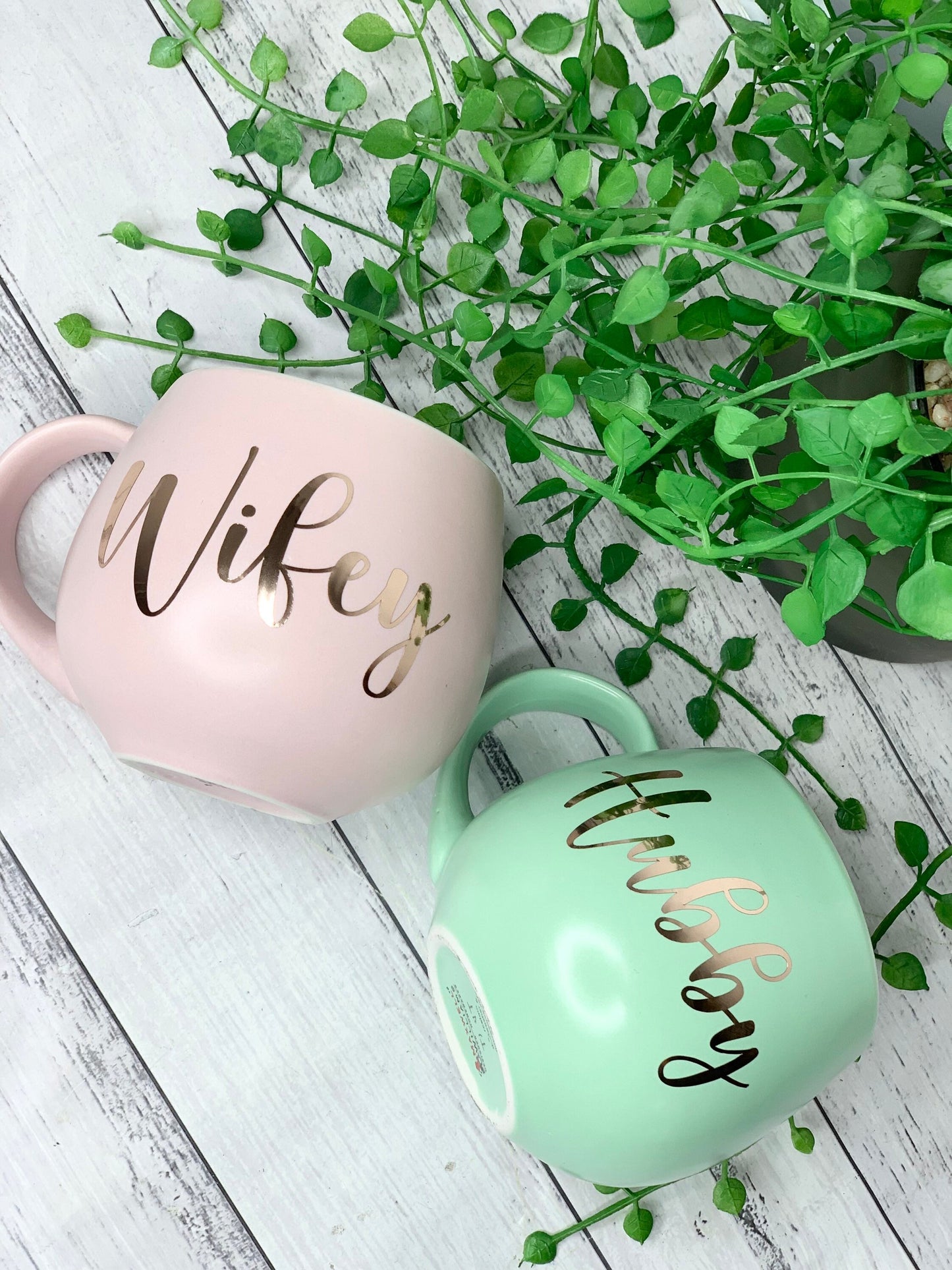 Hubby and wifey Pink and Lime hug mug set  450ml